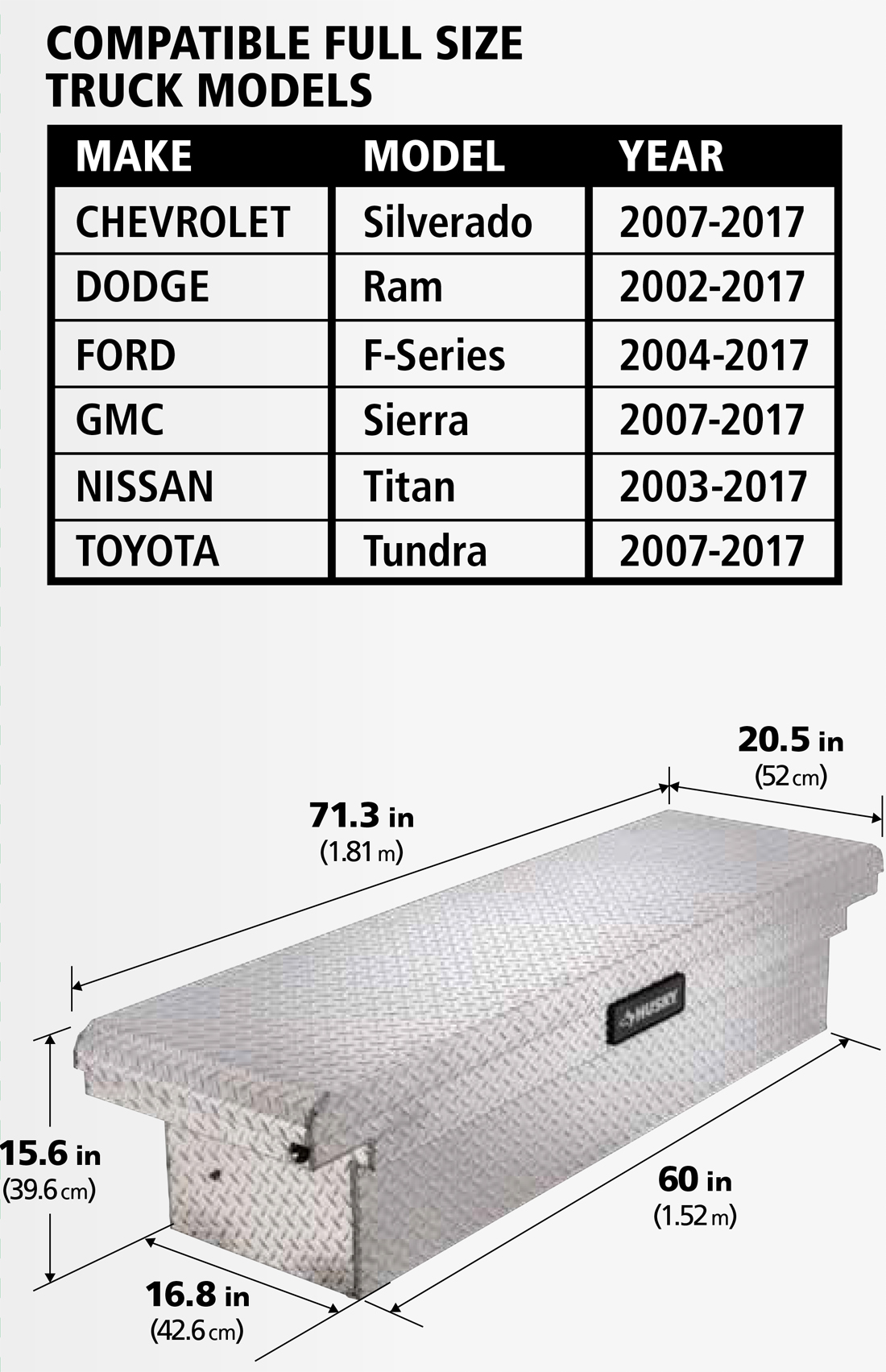 Husky 71.3 in. x 20.5 in. x 15.6 in. Aluminum Full Size Low Profile